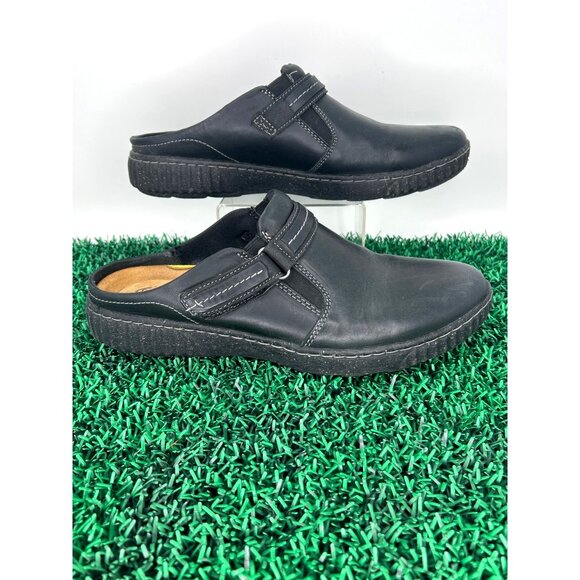 Clarks Womens Collection Black Leather Slip-On Clogs Size 11 With Soft Insole - Picture 1 of 7